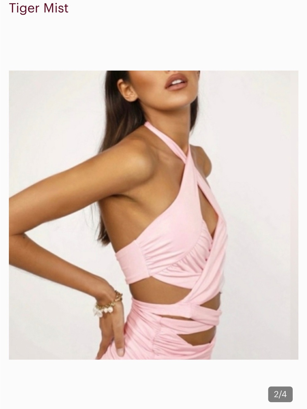 BNWT Tiger mist georgette Twist Halter Pink Cutout Dress